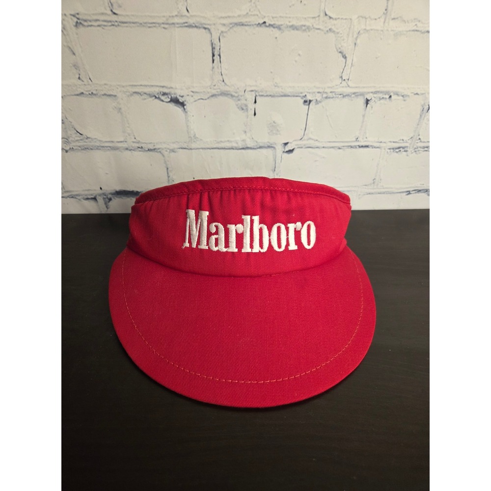 Vintage Marlboro Adventure Team Red Sun Visor Hat Made in USA Adjustable 90s